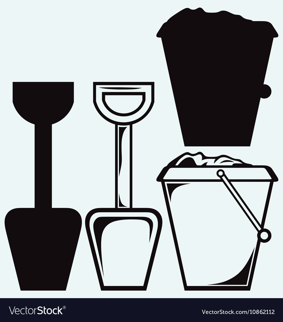 Bucket and spade with sand Royalty Free Vector Image