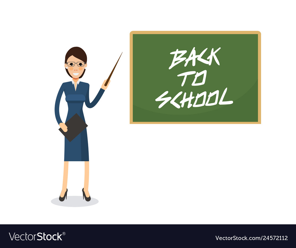 Cute teacher standing with pointer in front Vector Image