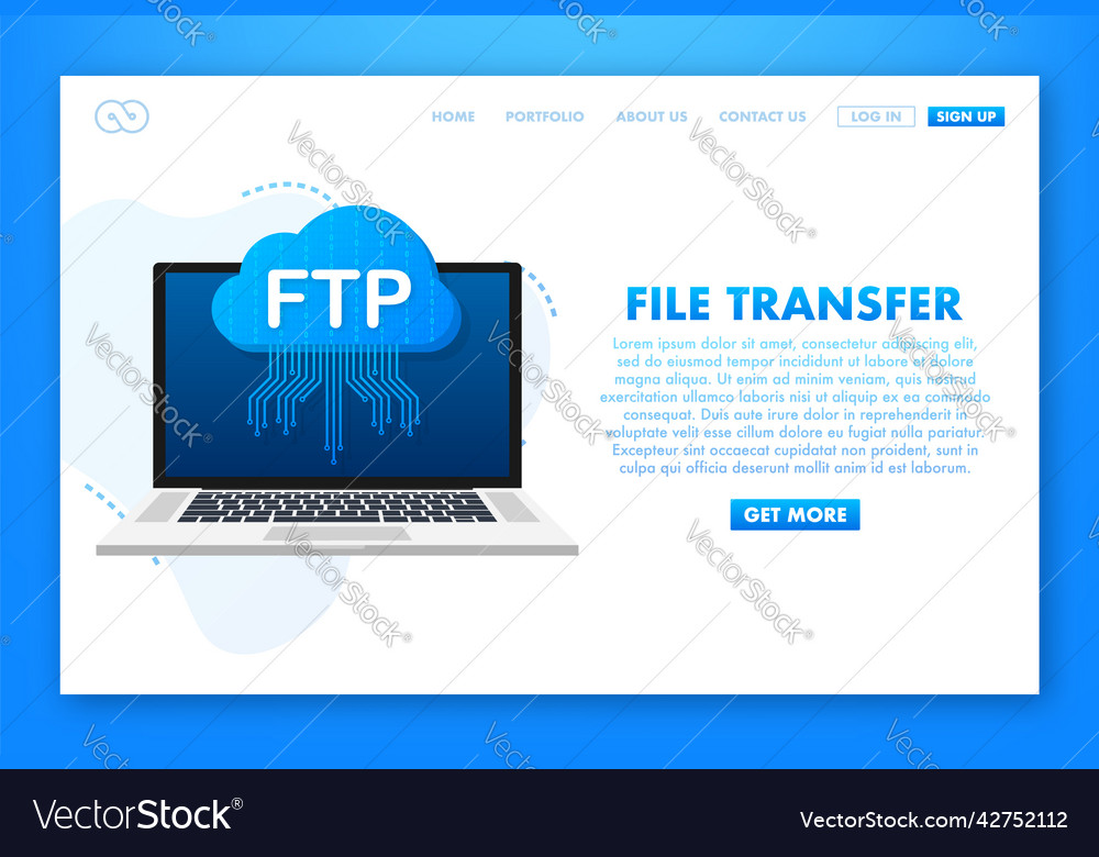 Ftp File Transfer Icon On Laptop Technology Vector Image