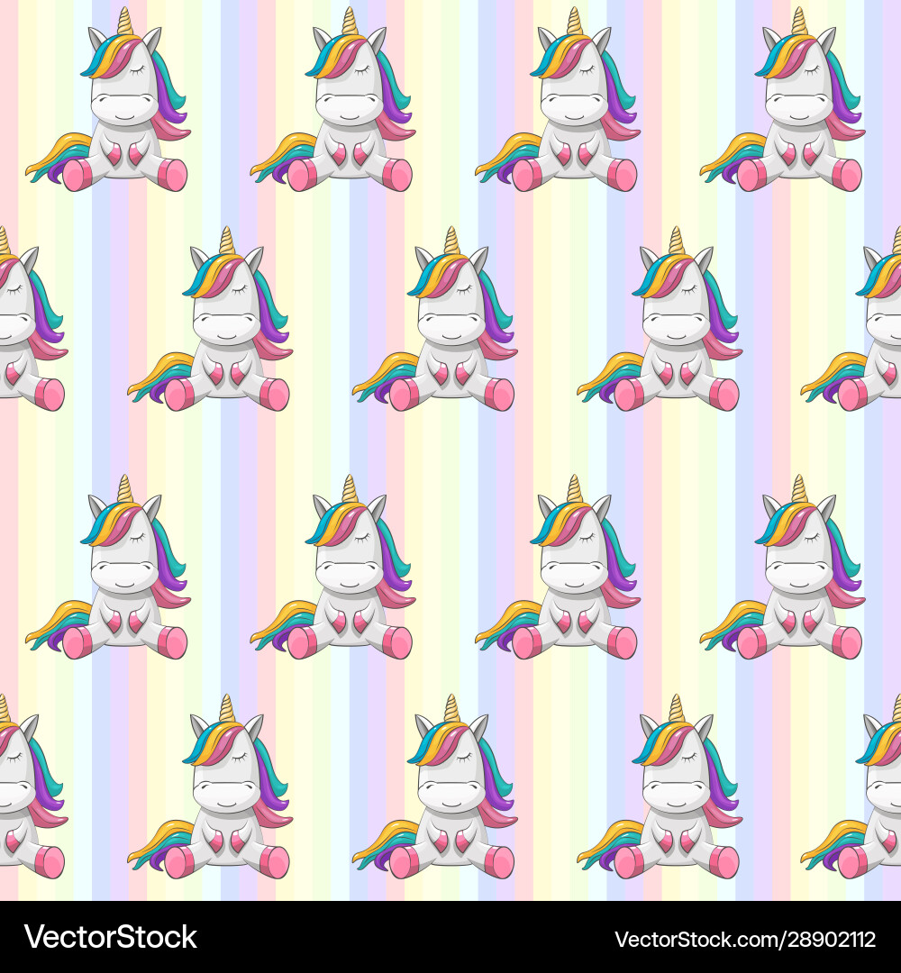 Seamless pattern unicorns on a rainbow Royalty Free Vector