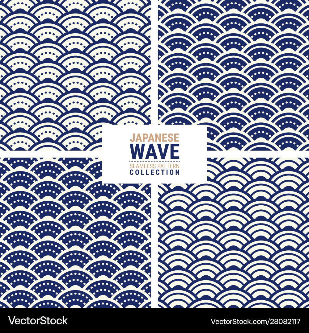 Japanese wave seamless pattern collection Vector Image