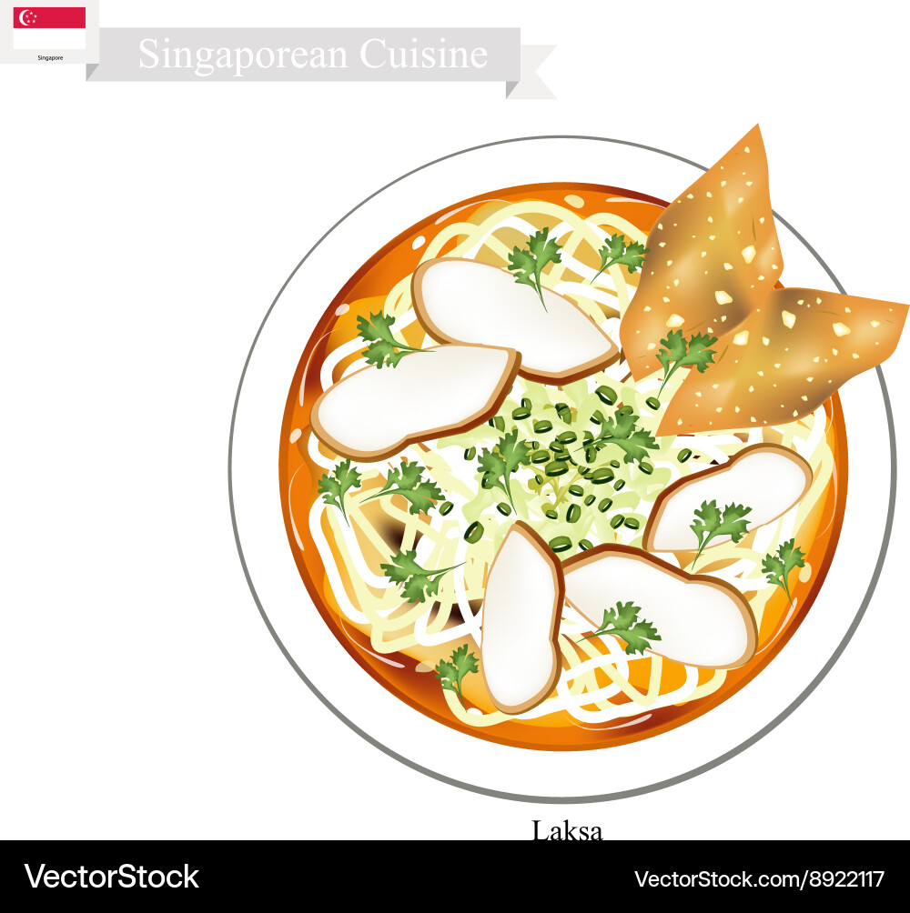 Laksa or Singaporean Noodle Soup with Dumpling Vector Image