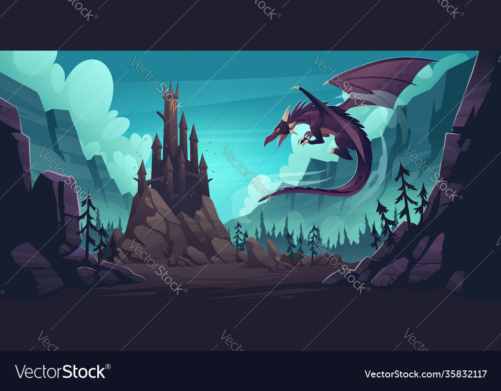 Mountain landscape with castle and dragon vector image Mountain landscape with castle and dragon