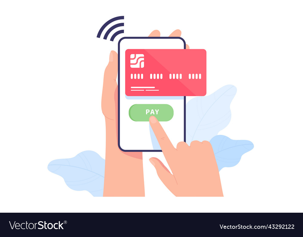 Hand Holding Phone With Credit Card On Screen Vector Image