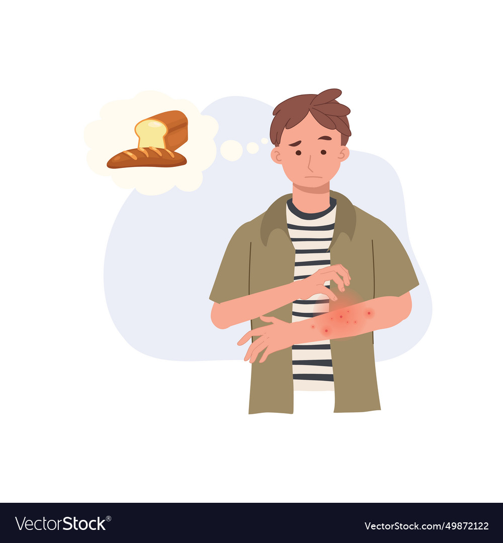 Wheat allergy reaction man with itchy red rash Vector Image