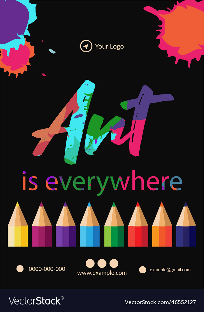 Art is everywhere flyer design template Royalty Free Vector