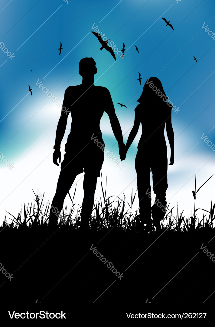 Couple and landscape Royalty Free Vector Image