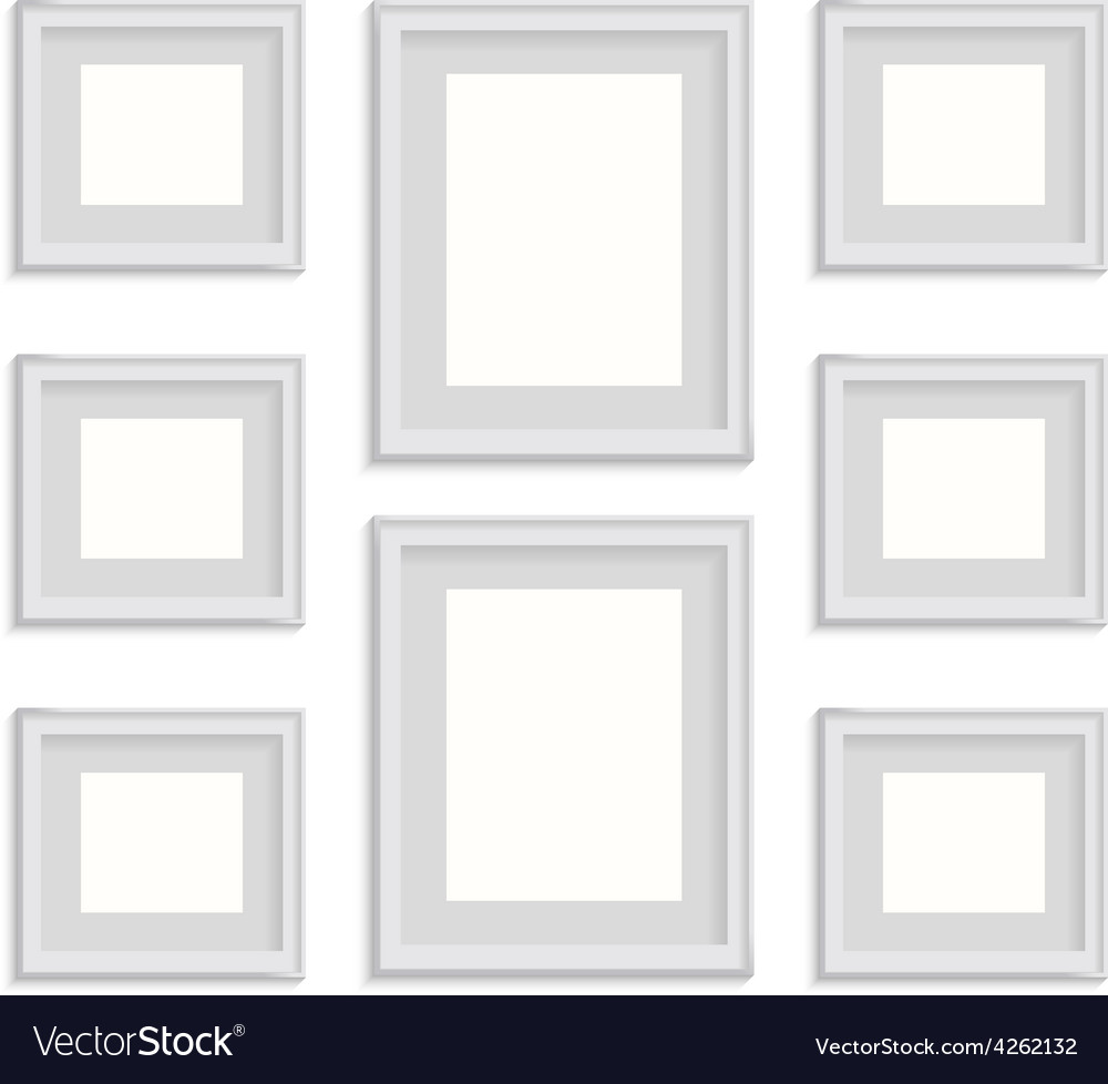 Blank picture frame template set isolated on wall Vector Image