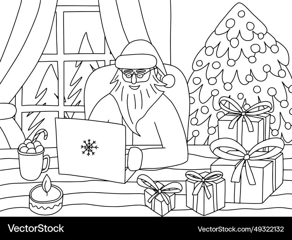 Christmas coloring page with santa claus Vector Image