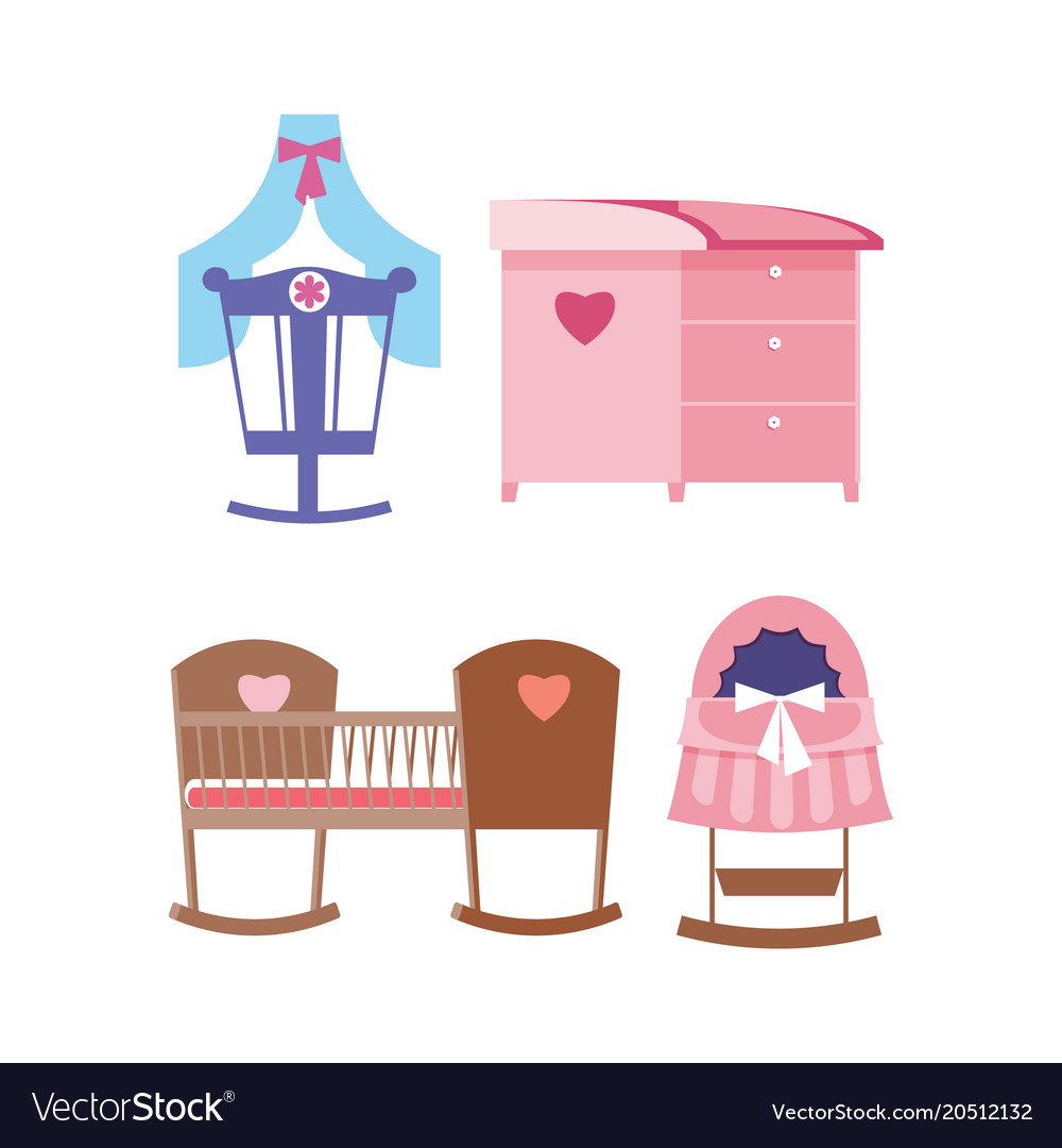 Cots and changing table for newborns different Vector Image