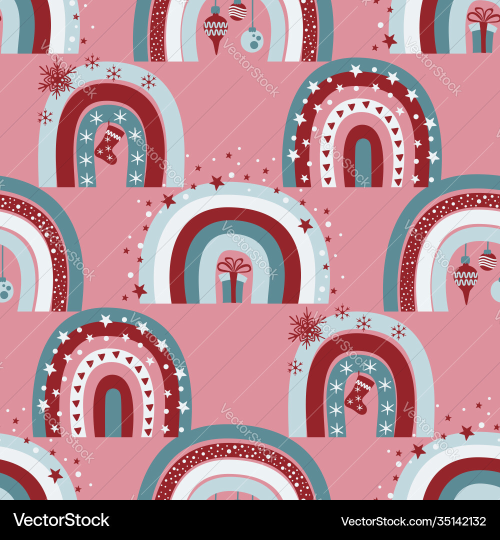 Cute christmas seamless pattern with rainbows Vector Image