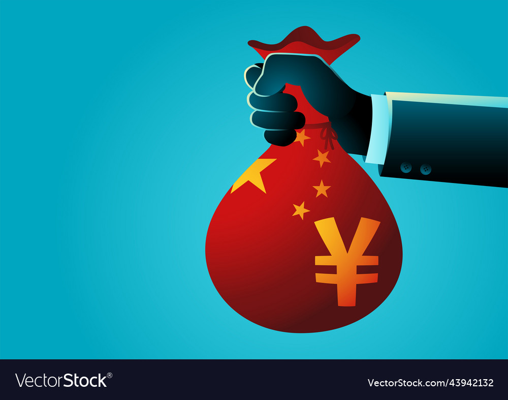 Hand giving money bag with yuan currency symbol Vector Image