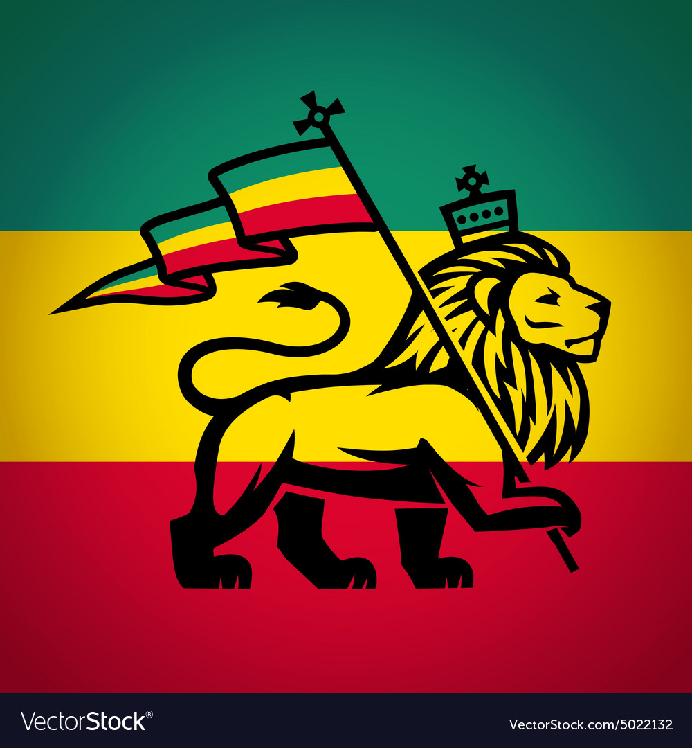 Judah lion with a rastafari flag King of Zion Vector Image