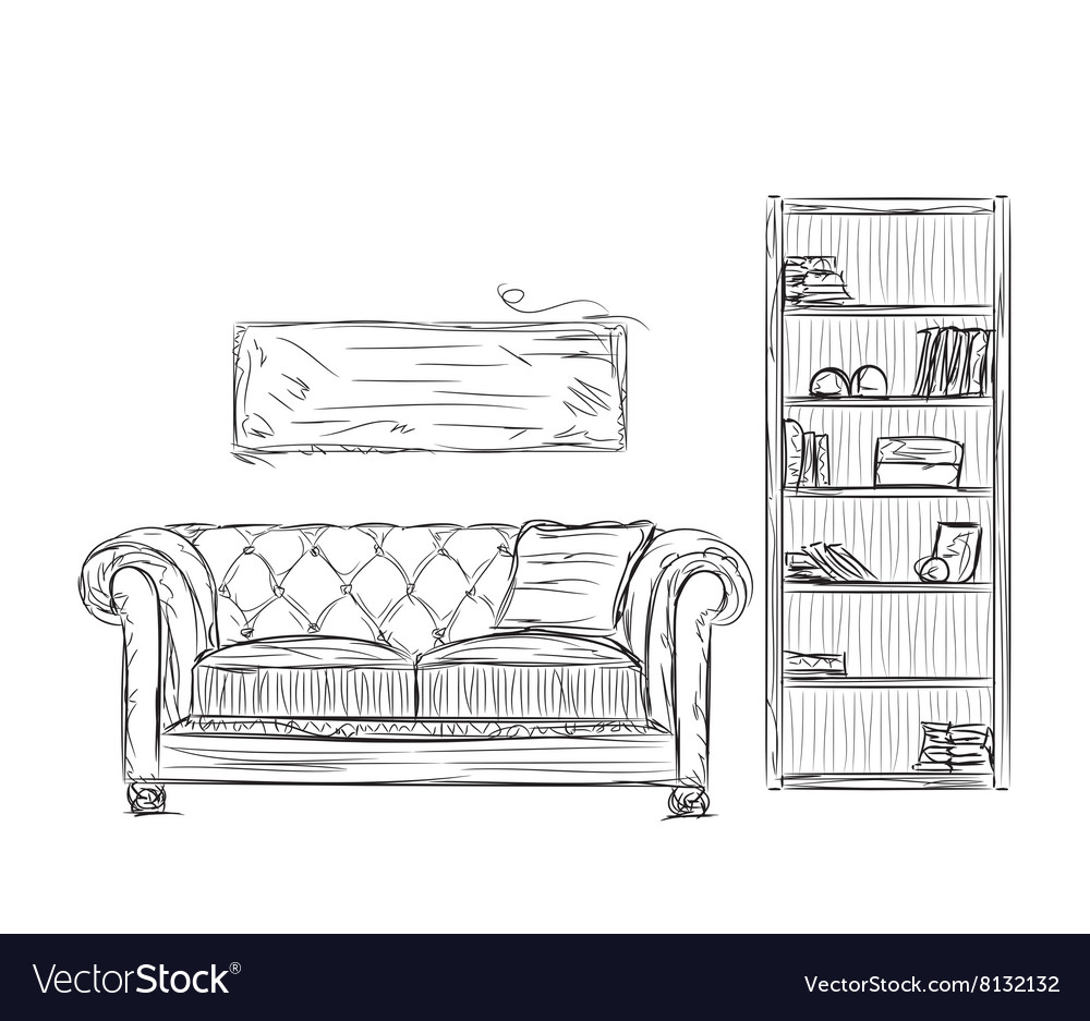 Premium Vector  Doodle sketch of living room furniture handdrawn in  different sizes and types modern and vintage