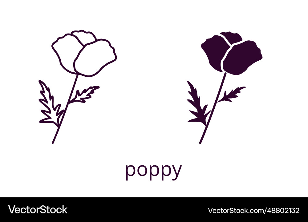 Poppy icon line editable stroke and silhouette Vector Image