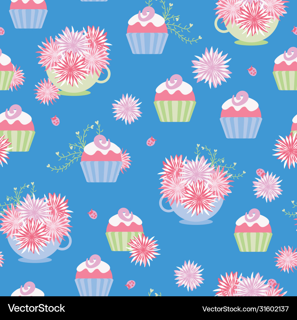 Cupcakes and teacups seamless pattern Royalty Free Vector