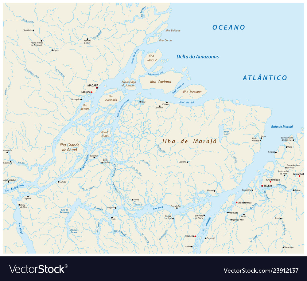 Detailed Map Of The Mouth Of The Amazon River Vector Image