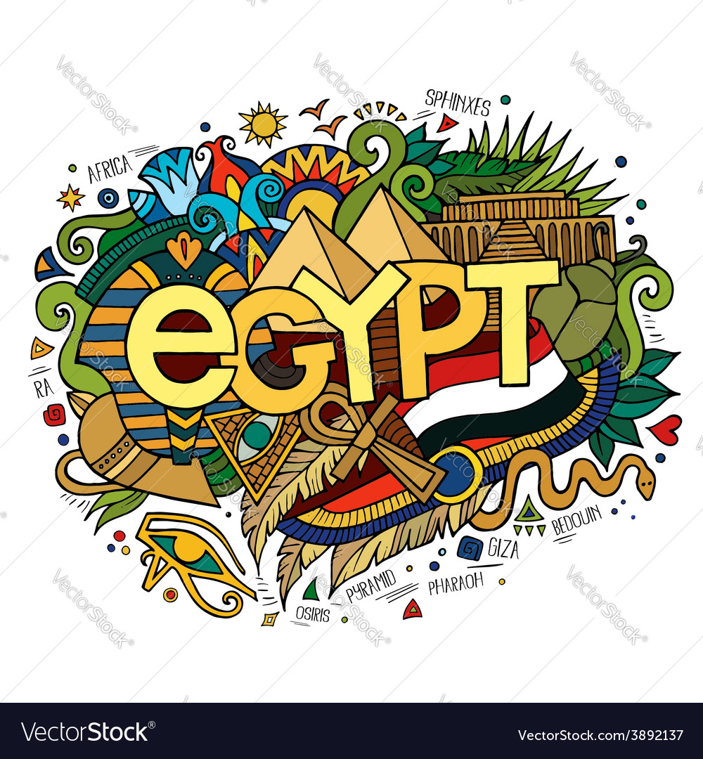 Egypt hand lettering and doodles elements Vector Image