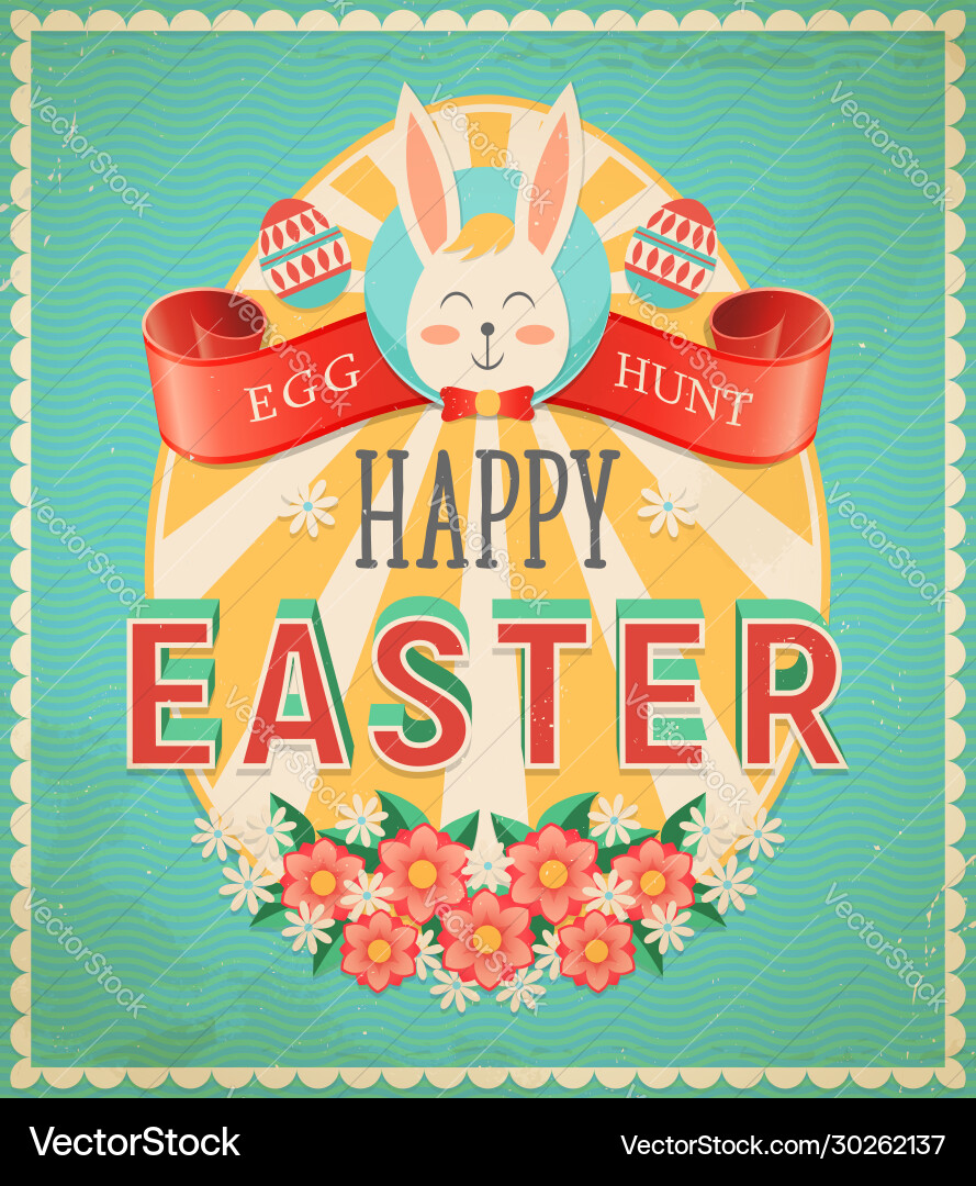 Happy easter egg hunt vintage grunge greeting card