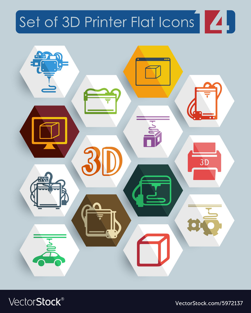 Set of three d printer icons Royalty Free Vector Image