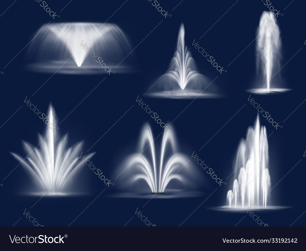 Fountains cascades isolated water jets set Vector Image