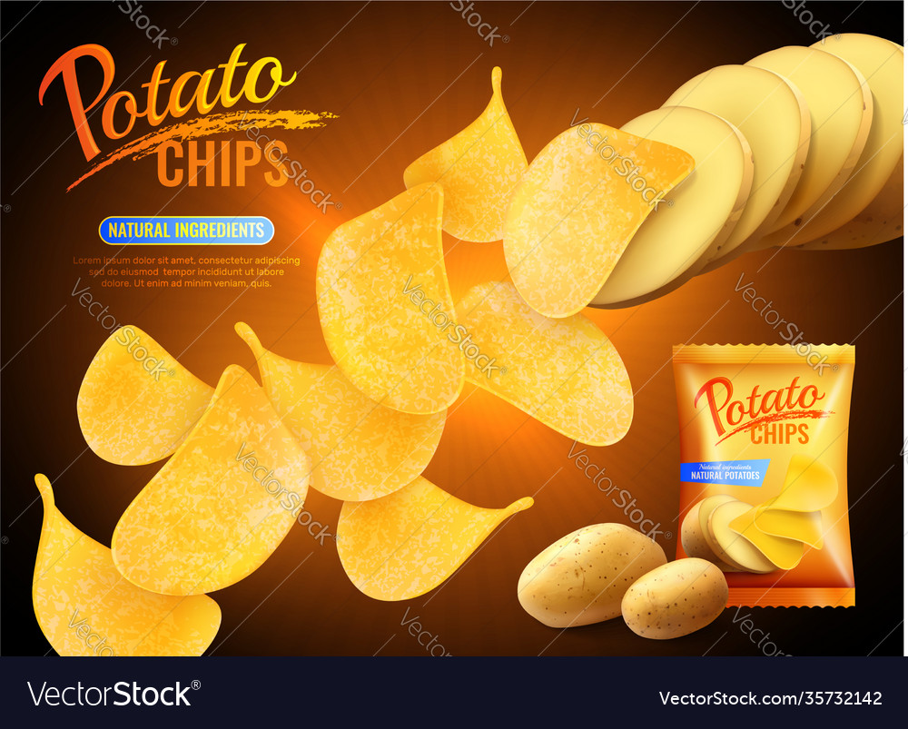 Potato chips advertising background Royalty Free Vector