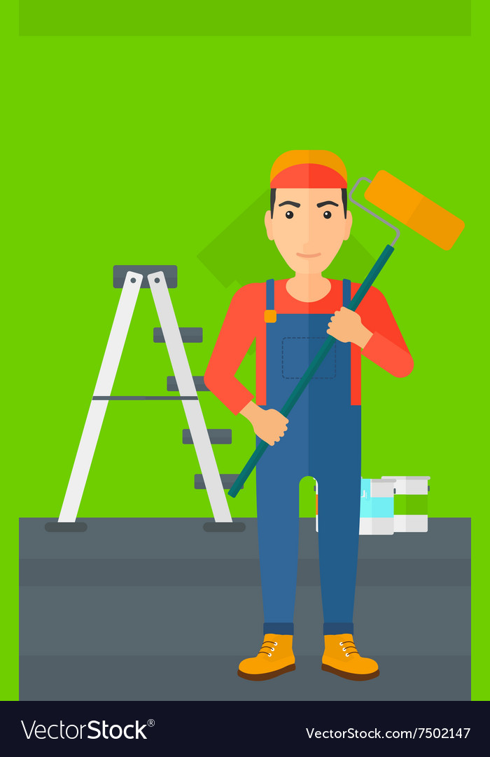 Painter with paint roller Royalty Free Vector Image