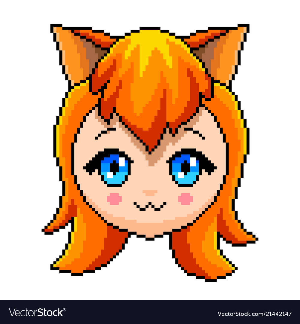 vector pixel art anime girl isolated cartoon Stock Vector Image