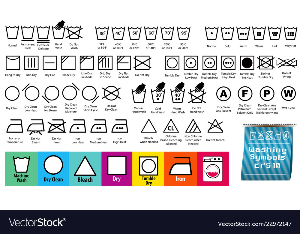 set-fabric-care-or-washing-symbols-or-laundry-s-vector-image