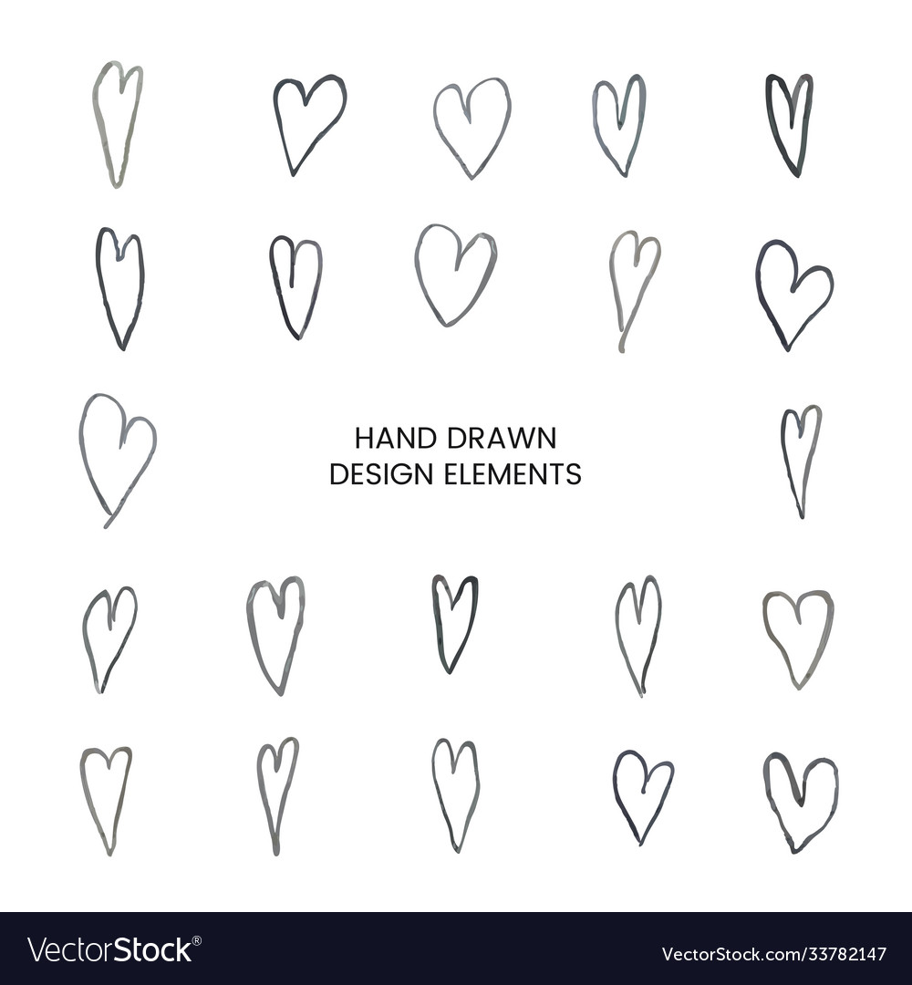 Set with hand drawn doodle heart Royalty Free Vector Image