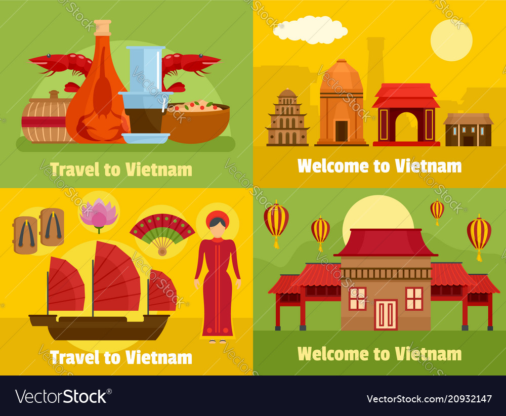 Welcome to vietnam banner concept set flat style Vector Image