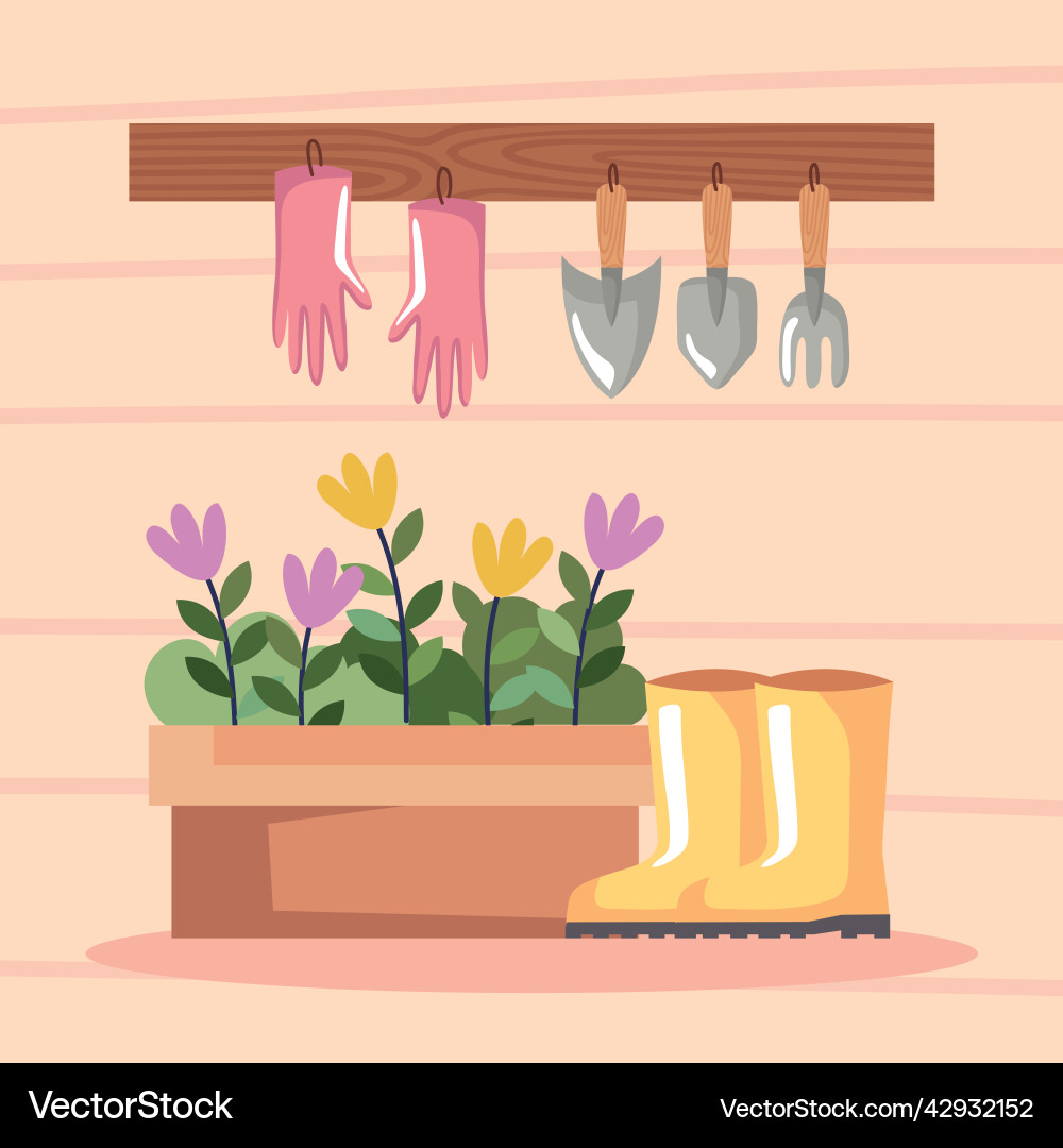 Garden flowers and tools Royalty Free Vector Image