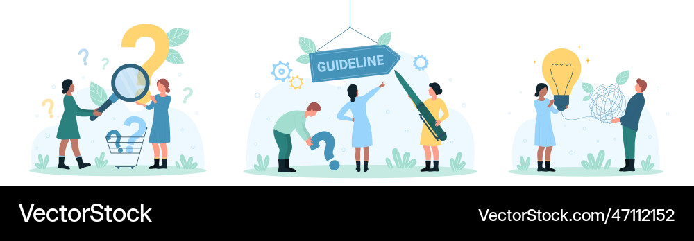 Making decision set tiny people look through Vector Image