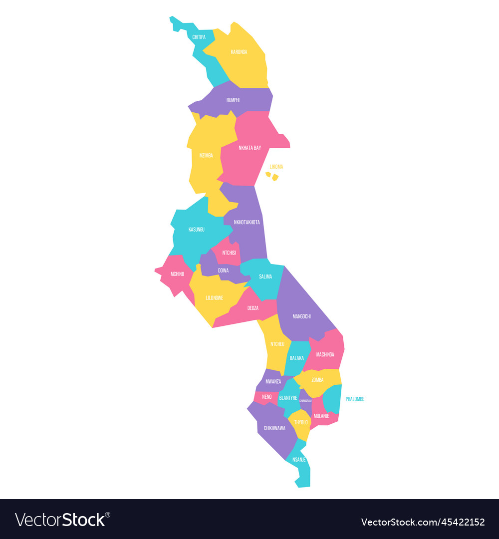 Malawi political map of administrative divisions Vector Image