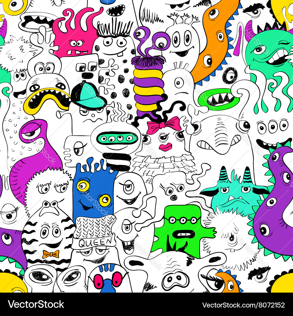 Seamless pattern with funny monsters Royalty Free Vector