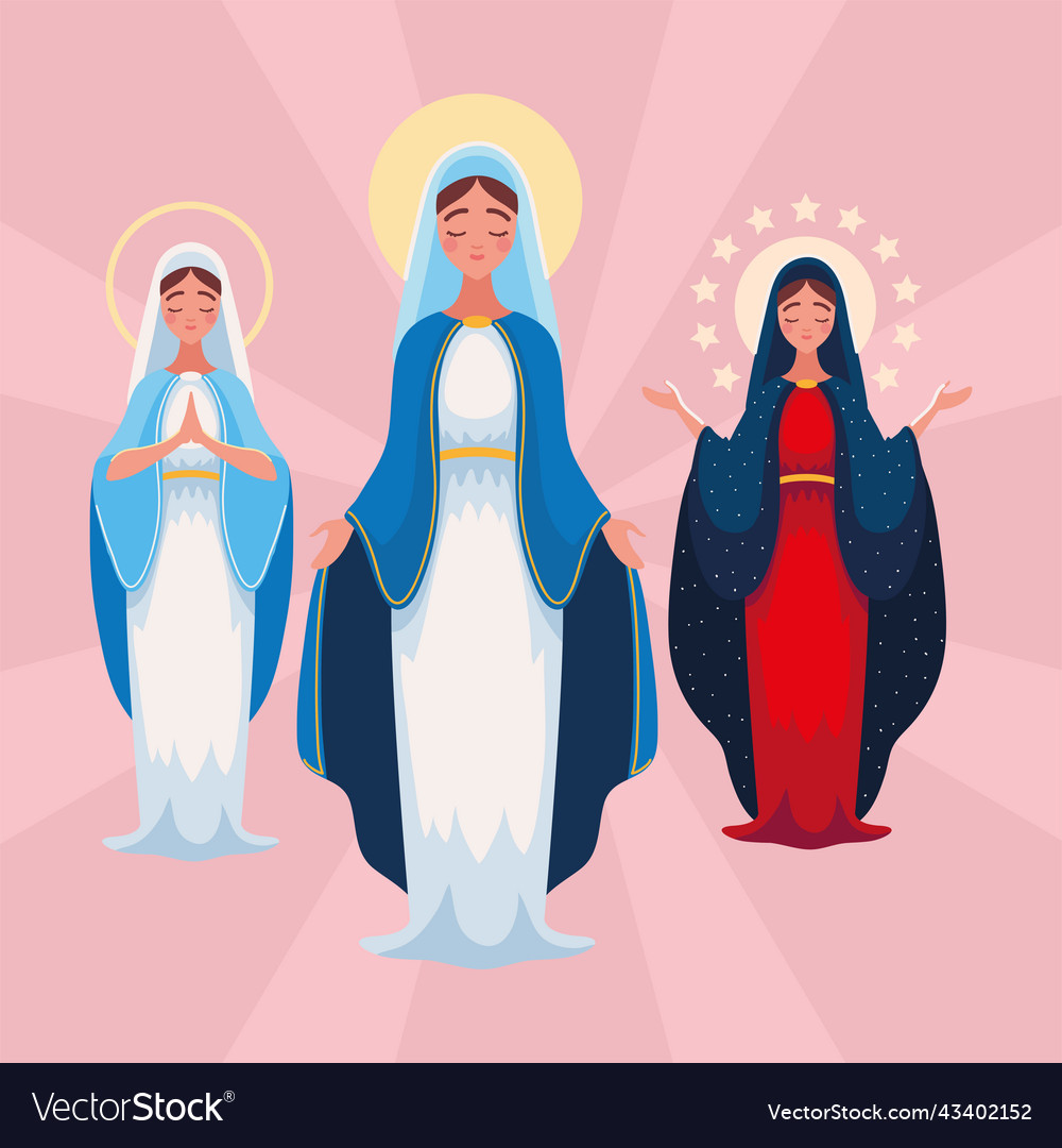 Set assumption of virgin mary Royalty Free Vector Image