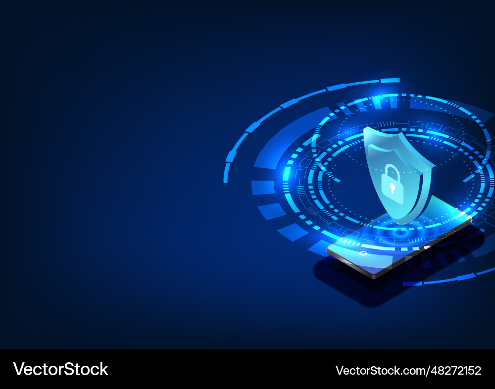 Smartphone technology with a shield and lock Vector Image