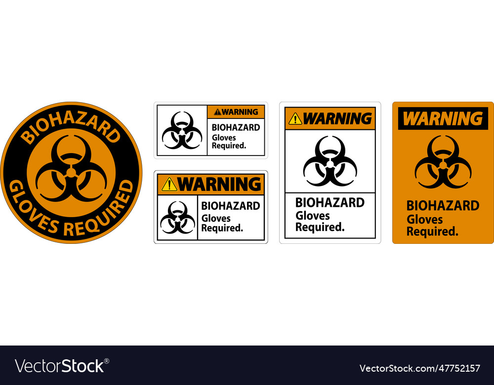 Biohazard warning label gloves required Royalty Free Vector