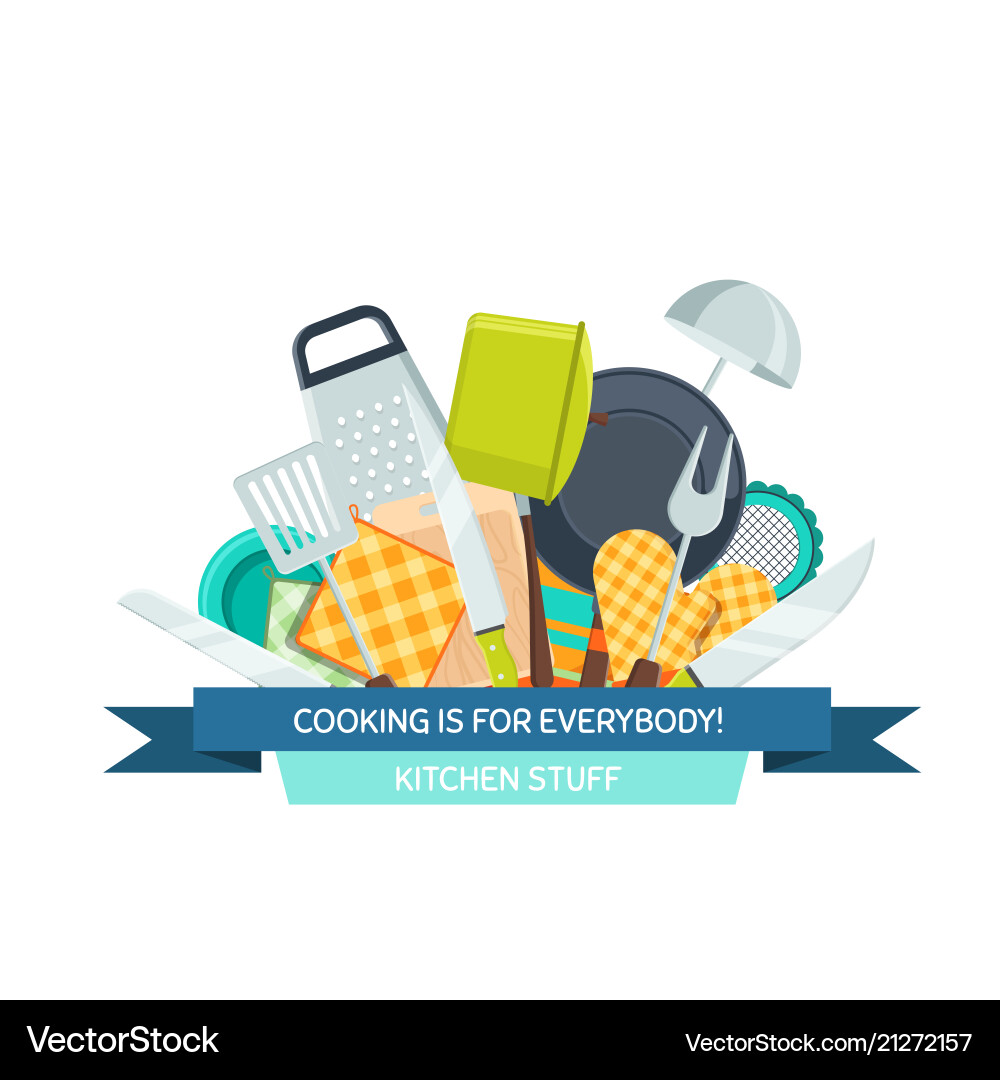 Kitchen utensils flat icons Royalty Free Vector Image