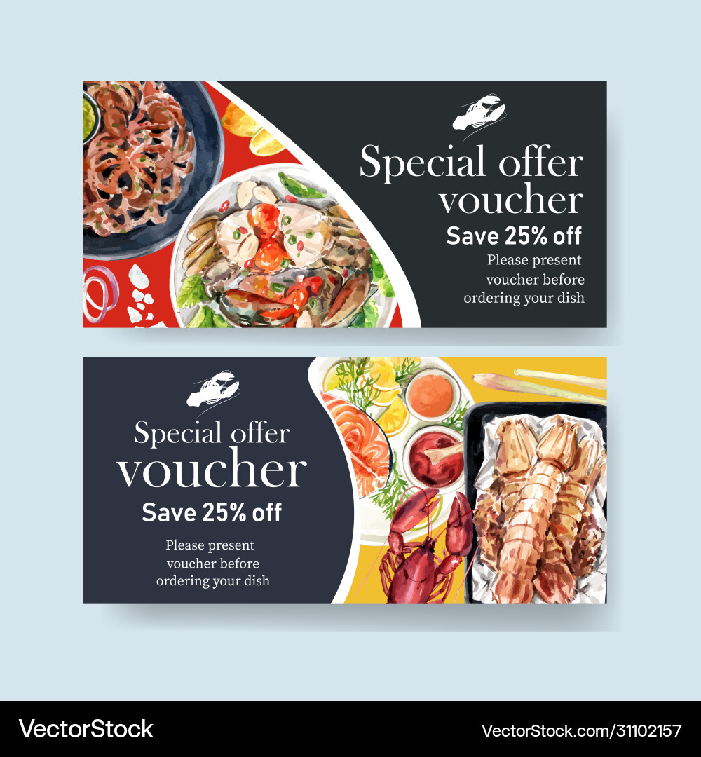 Seafood voucher design with lobster crab Vector Image