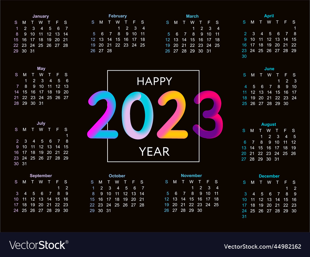 2023 calendar year the week starts on sunday Vector Image