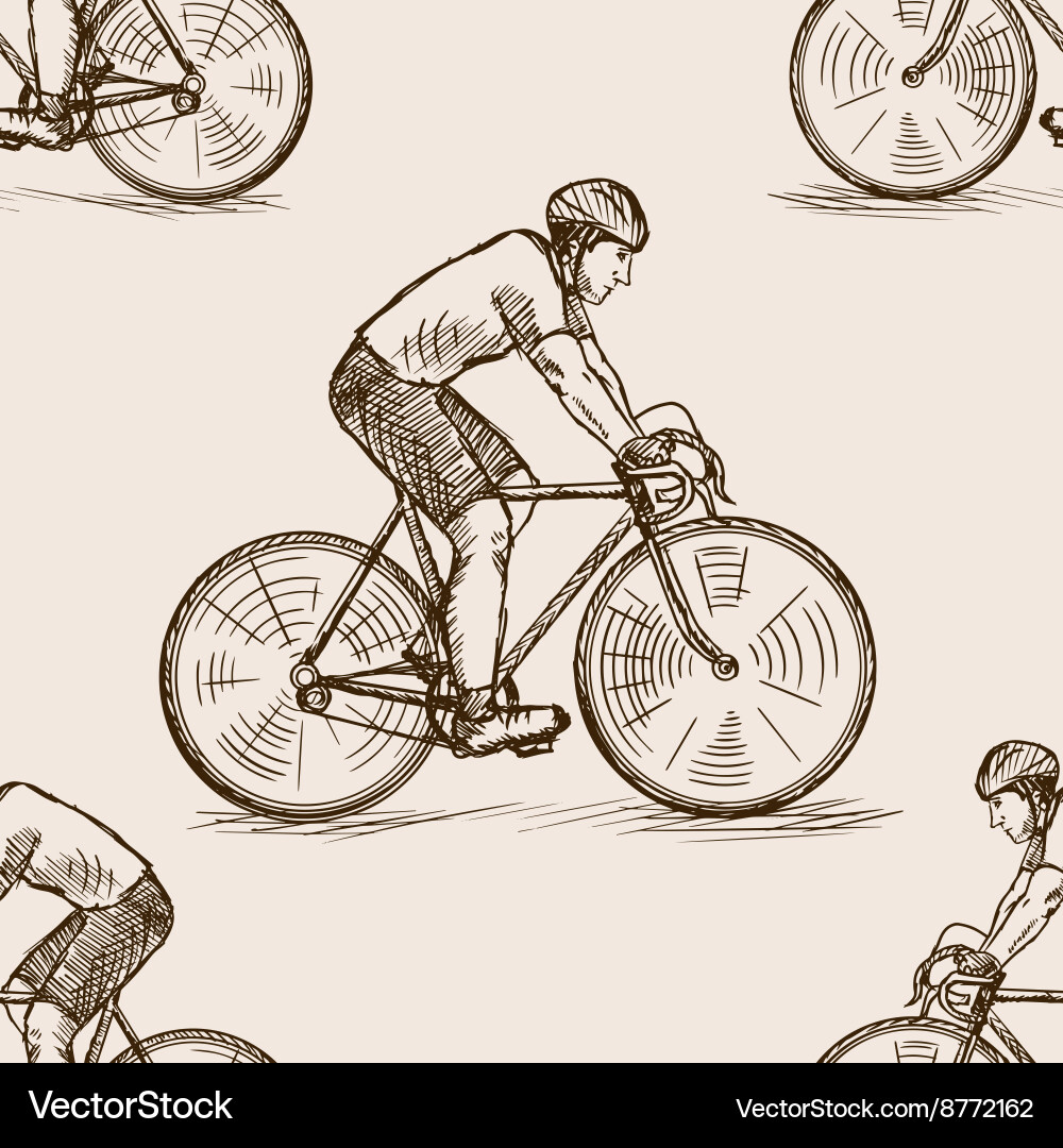Bicycle racer sketch seamless pattern Royalty Free Vector