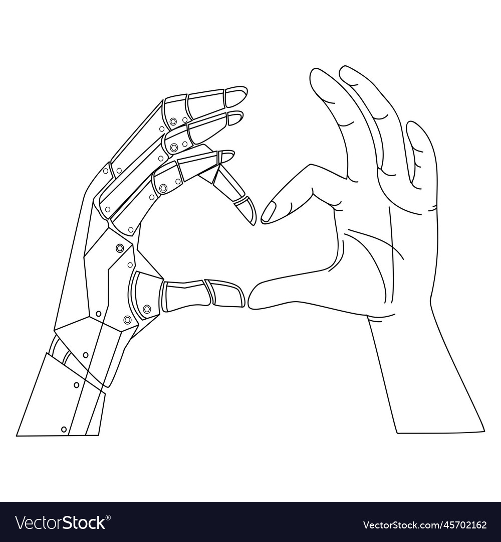 Bionic robot arm and human arm show heart together