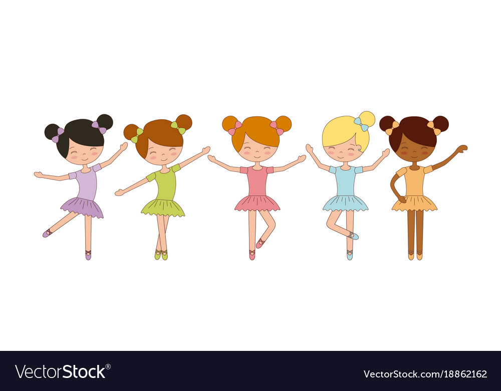 Cute ballerina girls practicing ballet dance Vector Image