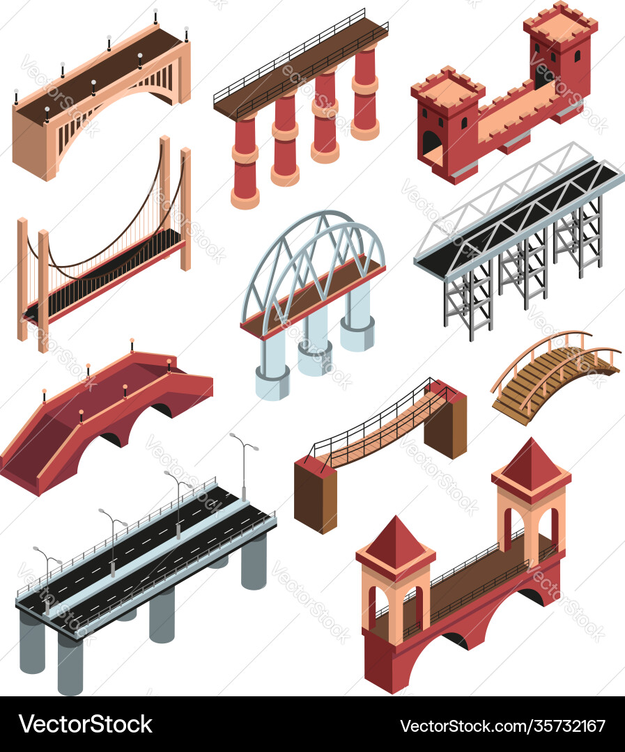 Bridges isometric set Royalty Free Vector Image