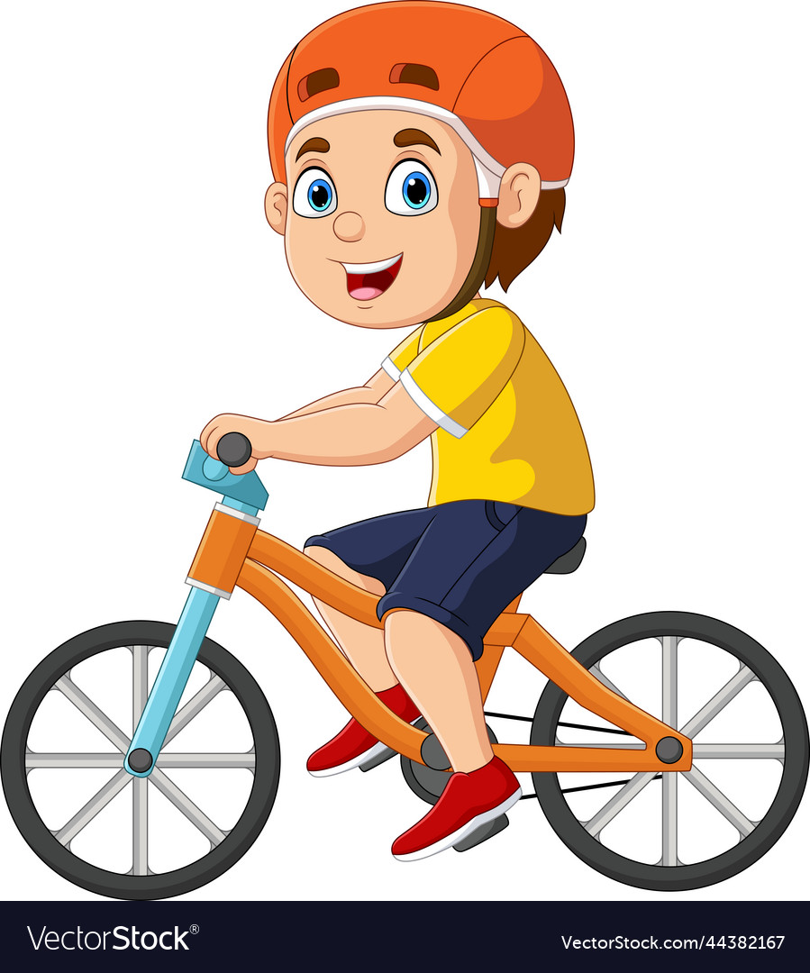 Cute little boy cartoon riding bicycle Royalty Free Vector