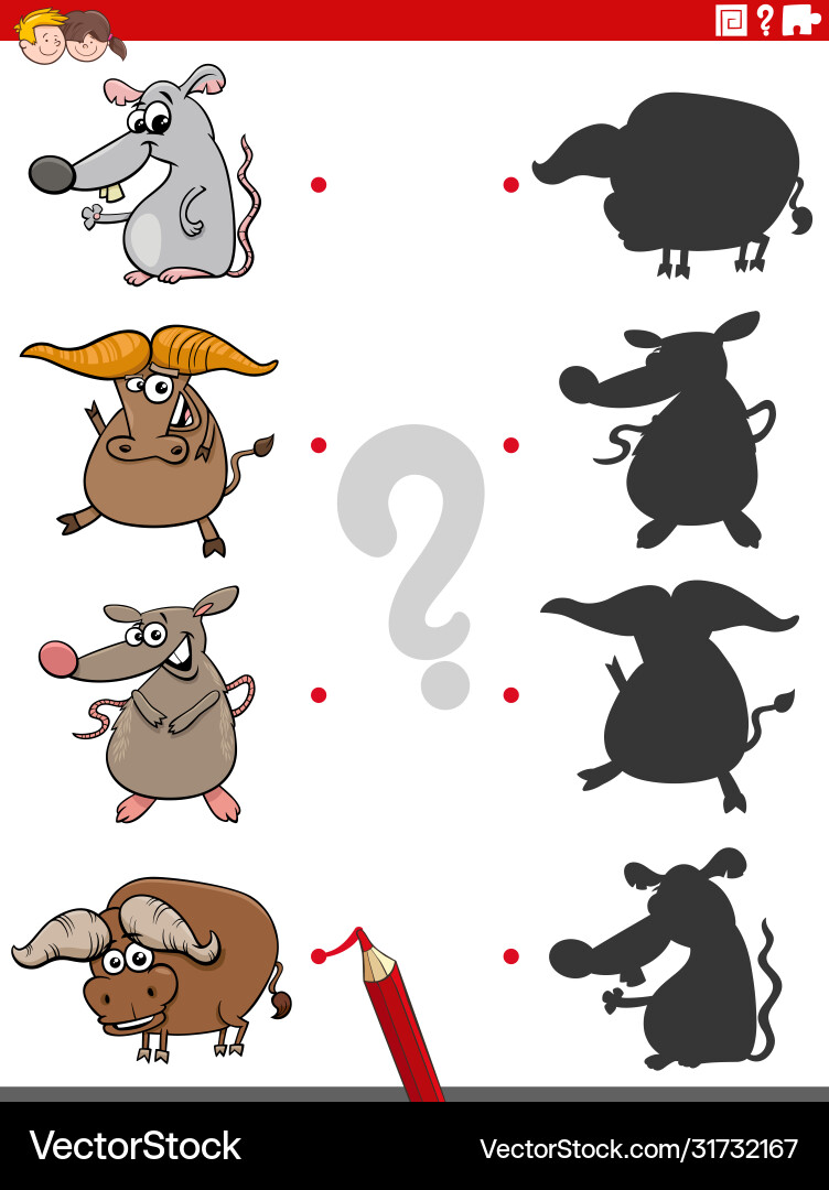 Educational shadow game with animal characters Vector Image