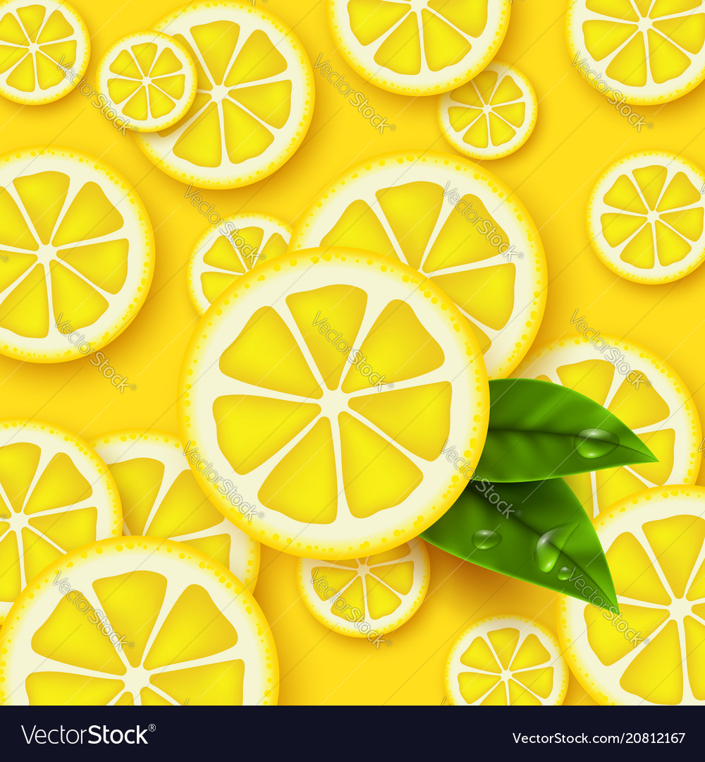 Lemon Yellow Background Sliced Lemons Pieces With Vector Image