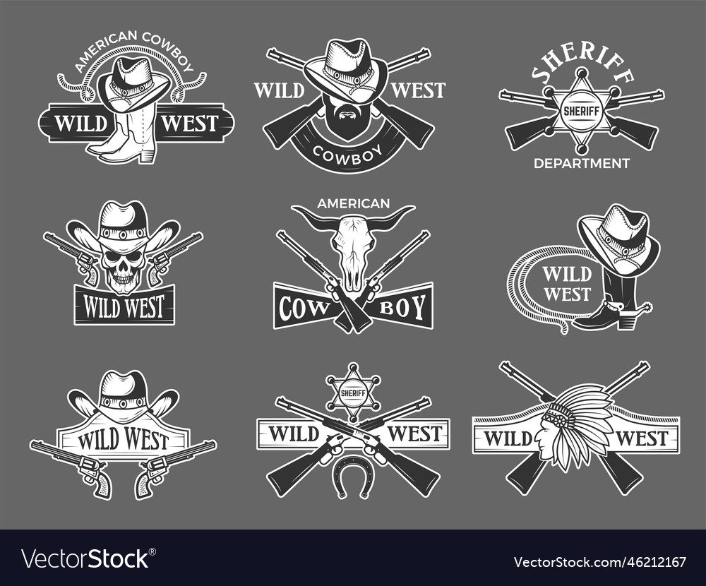 Wild west logo sheriff retro symbols collection Vector Image