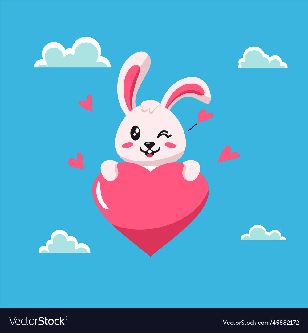 Flat Of Bunny With Big Heart Love Royalty Free Vector Image